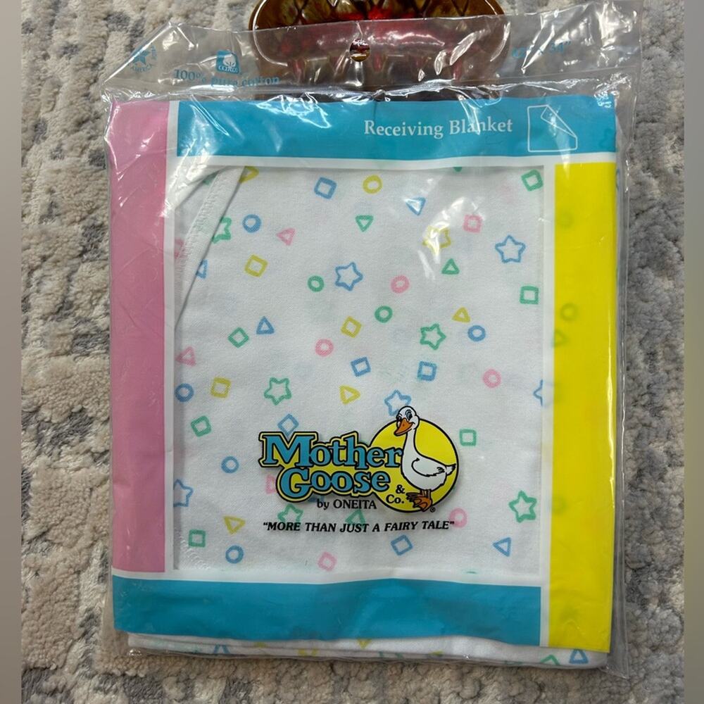 NEW Vintage 1993 Mother Goose Oneita Cotton baby Receiving Blanket 42”x34”